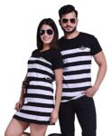 COUPLESTUFF.IN Couple Men's & Women's Cotton Striped Dress & T Shirt - Pack of 2 (Slim Fit ; Multicolor, Men - S to XXL, Women - S to XXL)