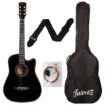 Juârez Acoustic Guitar, 38 Inch Cutaway, 038C with Bag, Strings, Pick and Strap, Black