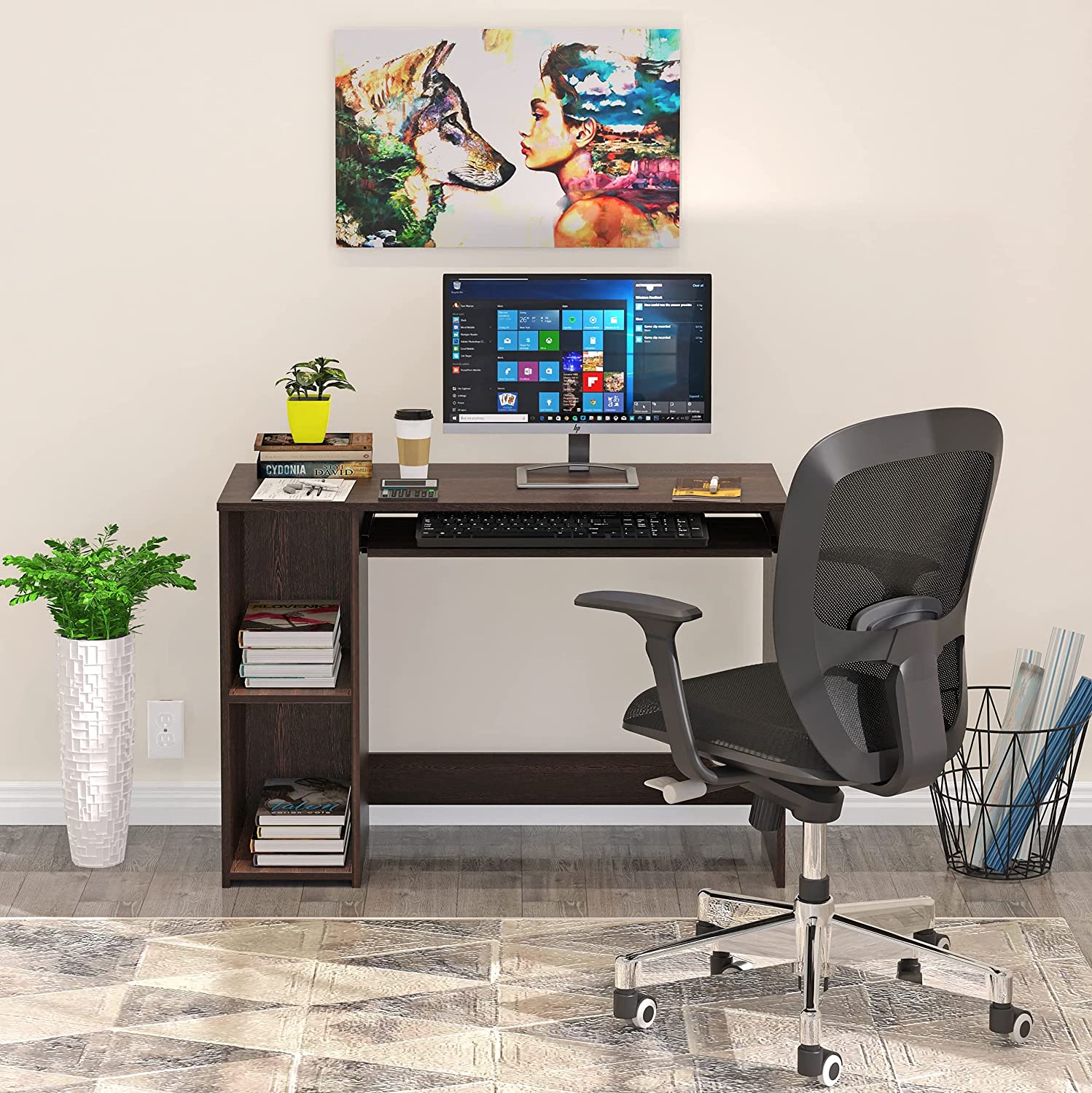 BLUEWUD Mallium Engineered Wood Study & Computer Table, Office Desk with Keyboard Slider (Wenge)