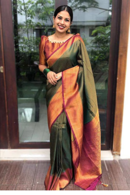 AVANTIKA FASHION Geometric Woven Design Zari Pure Silk Kanjeevaram Saree