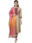 INDO ERA Solid Straight Pure Cotton Kurta Palazzo With Dupatta Set for Women